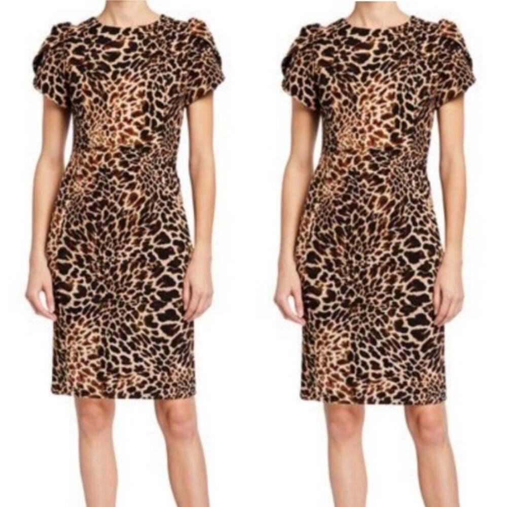 Calvin Klein Leopard Print Tulip Sleeve Sheath Dress